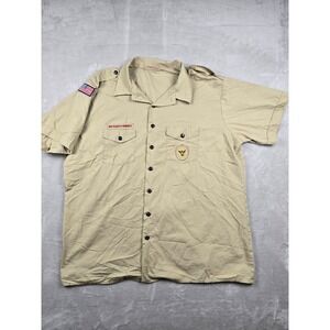Boy Scouts of America Uniform Shirt Mens 3XL Tan Short Sleeve Patches USA Made